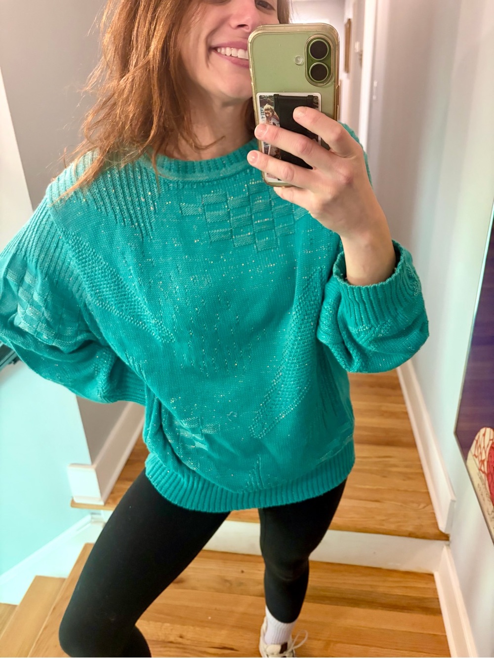 Vintage 80s Bogner Western Germany Teal Metallic Knit Sweater Après Ski EU 36